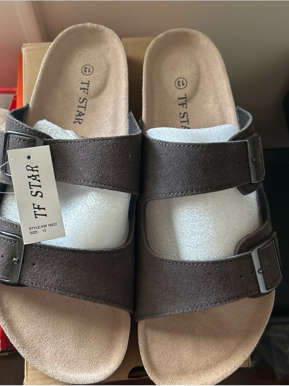 TF Star Men's Black Suede Double-Strap Slide Sandals